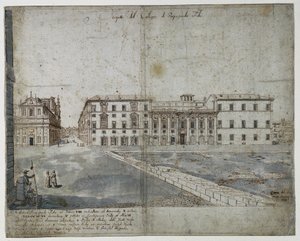 Kahdeksantoista näkymää Roomaan: Collegio di Propaganda Fide recto, 1665. tekijältä Lievin Cruyl