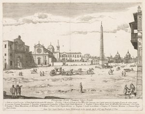 Piazza del Popolo Rooman kaupungin Lourumin esitteestä, 1666. tekijältä Lievin Cruyl