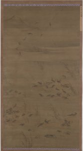 Hanhet laskeutuvat hiekkaan, Ming-dynastia, 1621. tekijältä Lin Xue