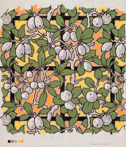 Hedelmäsekoitus säleikköllä, design painetulle puuvillalle, 1900-luku tekijältä Lindsay P. Butterfield