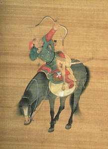Kublai Khan (1214-94) Metsästys (yksityiskohta), Yuan-dynastia (muste ja väri silkillä) (katso 150417)