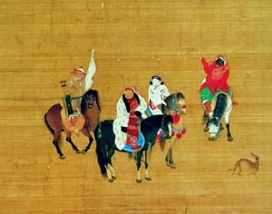 Kublai Khan (1214-94) Metsästys, Yuan-dynastia (mustetta ja väriä silkillä) (yksityiskohta) tekijältä Liu Kuan tao