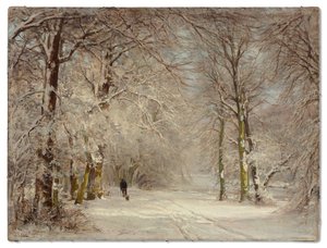 Lumipeitteinen polku talvella (öljy kankaalle) tekijältä Lodewijk Frederik Hendrik (1850 1936) Apol