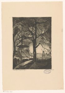 Maatila Les Fermes (alkuperäinen nimi esineessä) tekijältä Lodewijk Schelfhout (signed by artist)