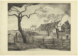 Maatila karjalla Hollannissa Grande ferme Hollandais (alkuperäinen nimi) tekijältä Lodewijk Schelfhout (signed by artist)