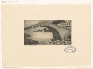 Brug op Korsikassa Le Pont Corse (alkuperäinen nimi) tekijältä Lodewijk Schelfhout (signed by artist)