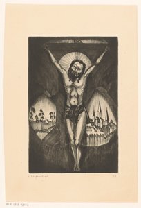 Kristus ristillä Le Christ I (alkuperäinen nimi esineessä) tekijältä Lodewijk Schelfhout (signed by artist)