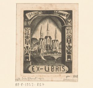 Ex libris T. Mengelberg tekijältä Lodewijk Schelfhout (signed by artist)