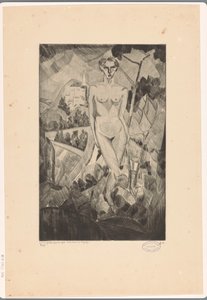 Alaston nainen mäkisessä maisemassa Nue dans un paysage (alkuperäinen nimi esineessä)