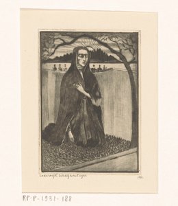 Nainen haudalla Femme au tombeau (alkuperäinen nimi) tekijältä Lodewijk Schelfhout (signed by artist)