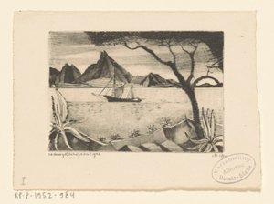 Purjelaiva lahdella Le Bateau (alkuperäinen nimi) tekijältä Lodewijk Schelfhout (signed by artist)