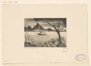 Purjelaiva lahdella Le Bateau (alkuperäinen nimi) tekijältä Lodewijk Schelfhout (signed by artist)