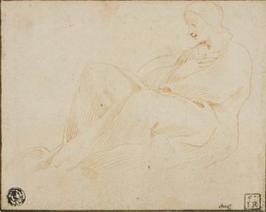 Istuva draped nainen profiilissa tekijältä Lodovico Carracci