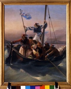 Kreikkalaiset aluksella Allegory of Greece marssivat kohti itsenäisyyttä ottomaanien vallan ja Kreikan vapaussodan (1821-1830) tai Kreikan vallankumouksen jälkeen. Ludovico Lipparinin (1800-1856) maalaus 1848 Verone tekijältä Lodovico Lipparini