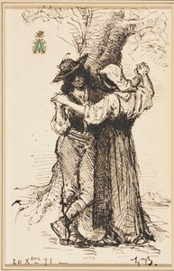 Pari kosiskelee puussa, 1871.