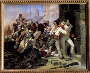 Vuoden 1830 vallankumouksen episodi Pariisissa Leon Cognietin (1794-1880) maalaus 1800-luvun Orleans. Kuvataidemuseo