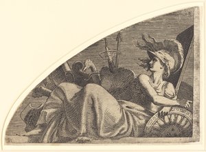 Bellona istuu pokaalillaan tekijältä Léon Davent after Francesco Primaticcio