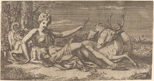 Diana lepää tekijältä Léon Davent after Francesco Primaticcio