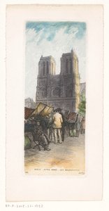 Näkymä Notre-Damelle Pariisissa kirjakauppiaiden kanssa etualalla Paris Notre Dame les bouquinistes (otsikko esineessä) tekijältä Léopold Robin