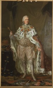 Adolphe Frederic de Suede - Muotokuva Ruotsin kuninkaan Adolph Frederickistä (1710-1771), Pasch, Lorenz, nuorempi (1733-1805). Öljy kankaalle. Mitat: 237 x 143 cm. Tukholman kansallismuseo