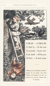 Emile, Etienne, Echelle, Echelon, Orava, Varpunen, Epinard, Scarer, Farry, Stourneau, sivu 18 - Aakkoset, kirjoittanut Mademoiselle Lili, kirjoittanut L. Froelich ja isä (Hetzel itse). Bibliotheque  Magasin d