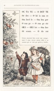 Octave, Odette, Järjestys, Kuuliaisuus, Sateenvarjo, Varjo, Oranssi, Orangerie, Silmä, Neilikka, Varjo, Linnut, Tuoksu, sivu 28 - Mademoiselle Lilin aakkoset, kirjoittanut L. Froelich ja isä (Hetzel itse). Bibliotheque  Magasin d