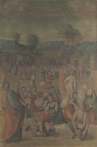 Israelilaiset keräävät Mannaa Mooseksen tarinasta, vuoden 1508 jälkeen tekijältä Lorenzo Costa
