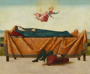 The Miracle of the Catafalque (paneeli B), noin 1500-1506 (tempera paneelissa) tekijältä Lorenzo Costa