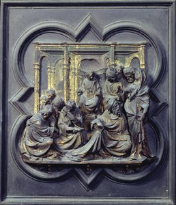 Kristus lääkäreiden joukossa, San Giovannin kastekappelin pohjoisten ovien neljäs paneeli, 1403-24 (pronssi)