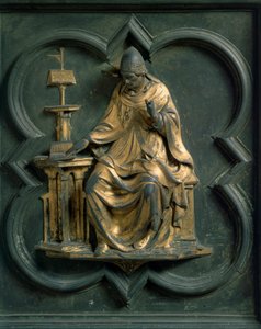Pohjoinen portti (nimeltään Ristin portti, pohjoisessa), ulkopuoli: Saint Gregoire Suuri. Lorenzo Ghibertin (1378-1455) tekemä pronssiveistos tekijältä Lorenzo Ghiberti