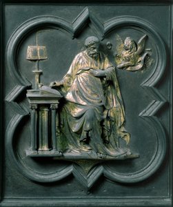 North Porte (nimeltään Ristin portti, pohjoisessa), ulkopuoli: Pyhä Markus. Lorenzo Ghibertin (1378-1455) tekemä pronssiveistos tekijältä Lorenzo Ghiberti