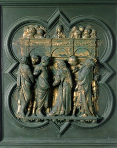 North Porte (nimeltään Porte de la Croix, pohjoisessa), ulkopuoli: "" Helluntai"" Pronssiveistos, jonka on tehnyt Lorenzo Ghiberti (1378-1455) tekijältä Lorenzo Ghiberti