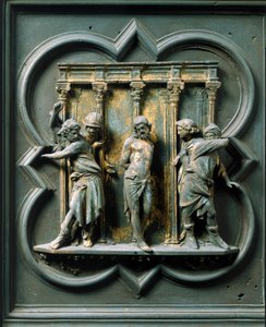 North Porte (nimeltään Porte de la Croix, pohjoisessa), yksityiskohta: "" la flagellation"" Pronssiveistos, jonka on tehnyt Lorenzo Ghiberti (1378-1455) tekijältä Lorenzo Ghiberti