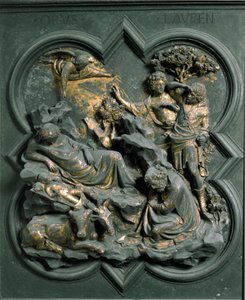 North Porte (nimeltään Porte de la Croix, pohjoisessa), ulkopuoli: nativiitti. Lorenzo Ghibertin (1378-1455) tekemä pronssiveistos tekijältä Lorenzo Ghiberti