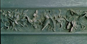 Veistetty kehys, yksityiskohta pohjoisportista. Matalareliefinen pronssi tekijältä Lorenzo Ghiberti