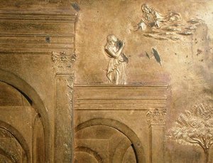 Tarina Jaakobista ja Esausta, yksityiskohta alkuperäisestä kastekappelin East Doors -paneelista tekijältä Lorenzo Ghiberti