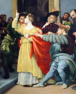 Pyhän Lucian alttaritaulu tai Saint Lucia tuomarin edessä tekijältä Lorenzo Lotto