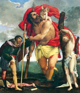 Pyhä Christopher pyhien Roccon ja Sebastianin välissä tekijältä Lorenzo Lotto