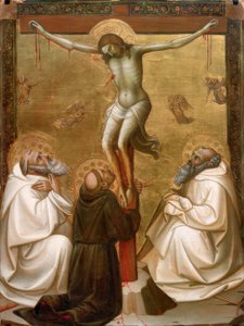 Kristus ristillä yhdessä pyhän Benedictuksen, pyhän Franciscuksen ja pyhän Romualdin kanssa. tekijältä Lorenzo Monaco