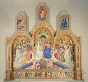 Neitsyt Marian kruunajaiset, 1414 (tempera puulle, kultainen tausta).