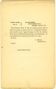Yleiset määräykset, nro 11, sotaosasto, kenraali -adjutanttitoimisto, Washington, 23. huhtikuuta 1861 tekijältä Lorenzo Thomas