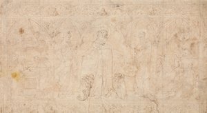 Suunnittelu antependiumille: Madonna della Misericordia pyhien Johannes Kastajan kanssa..., noin 1370. tekijältä Lorenzo Veneziano.
