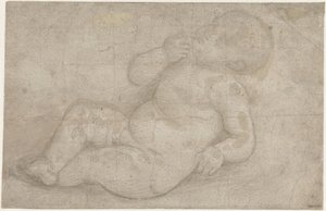 Tutkimus makuuasentoon Kristus-lapselle tekijältä Lorenzo di Credi (attributed to)