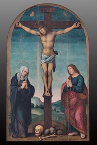 Ristiinnaulitseminen, noin 1500-24 (öljy paneelille). tekijältä Lorenzo di Credi