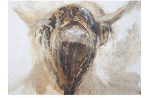 La Vache, lehmä, 2015, (öljy ja sekatekniikka gessolla paperilla) tekijältä Lou Gibbs