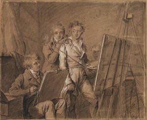 Kolme nuorta taiteilijaa studiossa tekijältä Louis Leopold Boilly