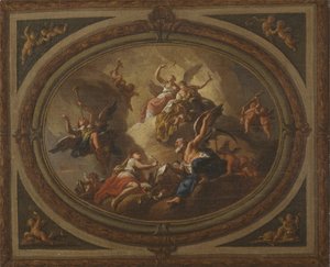 Luonnos soikealle katolle, n. 1705 (öljy kankaalle) tekijältä Louis (after) Laguerre