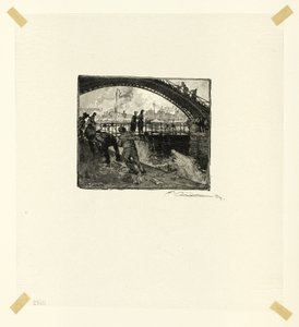 Canal Saint-Martinin sulku, kuudes levy teoksesta Le Long de la Seine et des Boulevards. tekijältä Louis Auguste Lepère