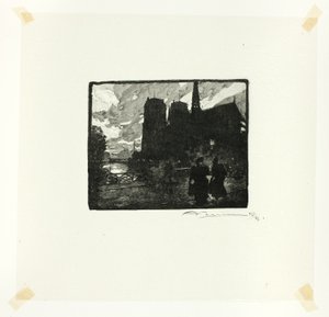 Notre-Dame, ilta, levy kahdeksan Le Long de la Seine et des Boulevards -teoksesta. tekijältä Louis Auguste Lepère