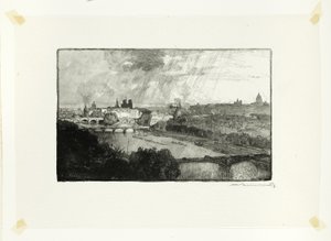 Pariisi, Pavillon de Flore -paviljongilta katsottuna, levy yksitoista teoksesta Le Long de la Seine et des Boulevards. tekijältä Louis Auguste Lepère